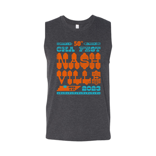 Official CMA Fest Merchandise. Poster design printed on a grey unisex muscle tank. 
